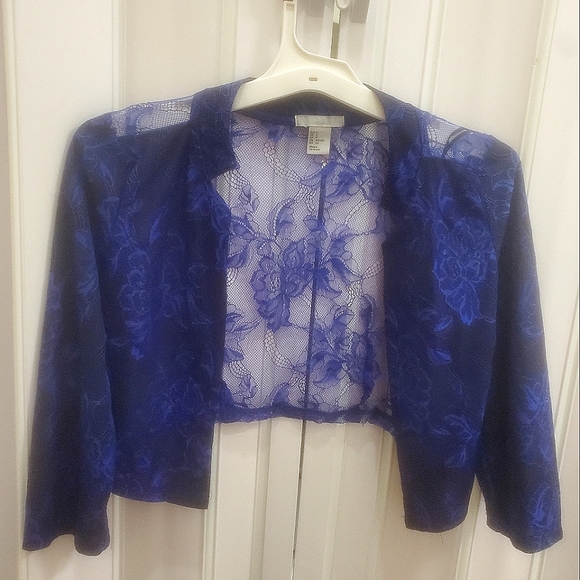 Blue & black lacy crop top cardigan with black lining in front and sleeves! - Picture 1 of 7